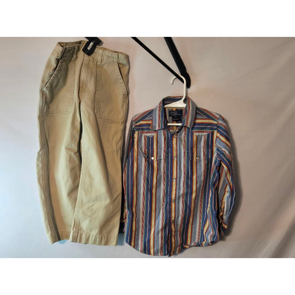 Boys Polo by Ralph Lauren Shirt and Pants Set, Size 5, Beige and Multicolor
